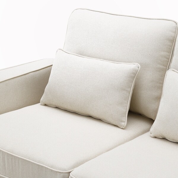 4-Seater Linen Fabric Sofa with Armrest Pockets and 4 Pillows