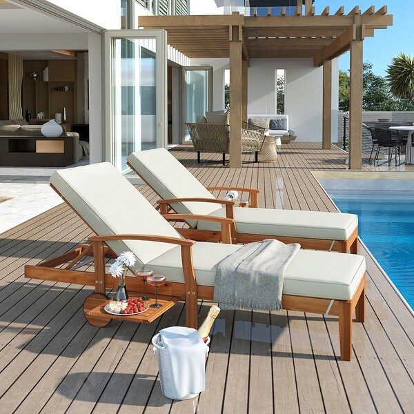 2pcs Outdoor Chaise Lounge with Cushion Wheels and Sliding Cup Table - Overstock - 35790595