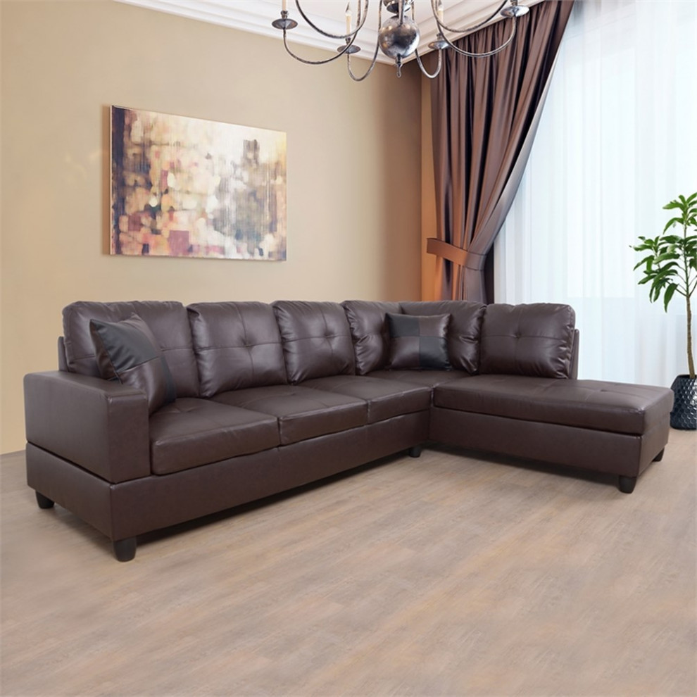 Lifestyle Furniture Leisly Right Facing Sectional Sofa Set in Chocolate/Brown   Sectional Sofas   by Homesquare  Houzz