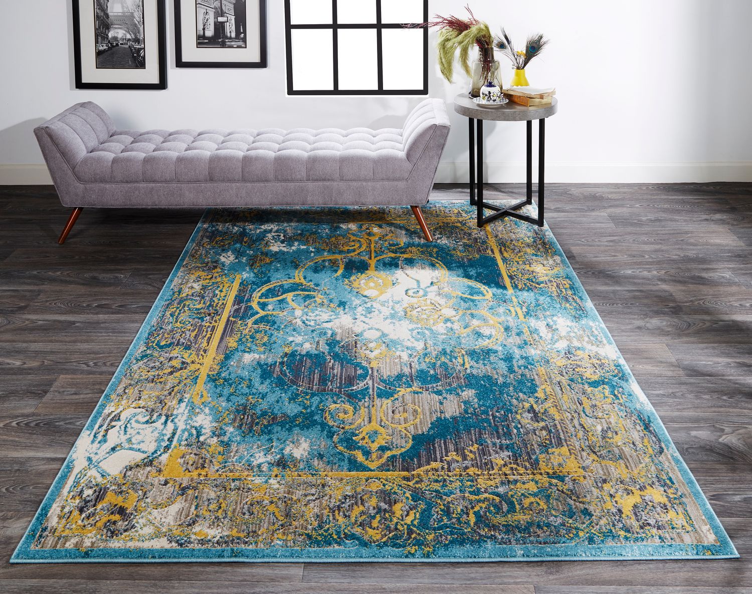 Arsene Teal and Yellow Rug by BD Fine