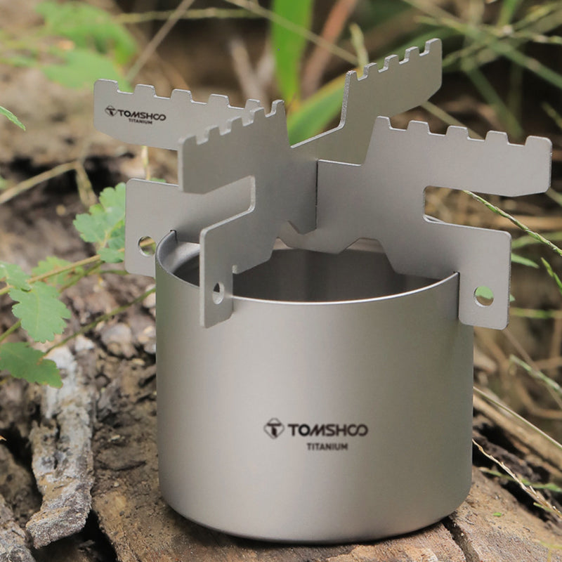 Tomshoo Mini Lightweight Titanium Liquid Spirit Furnace with Cross Stand Rack for Outdoor Camping Backpacking Hiking