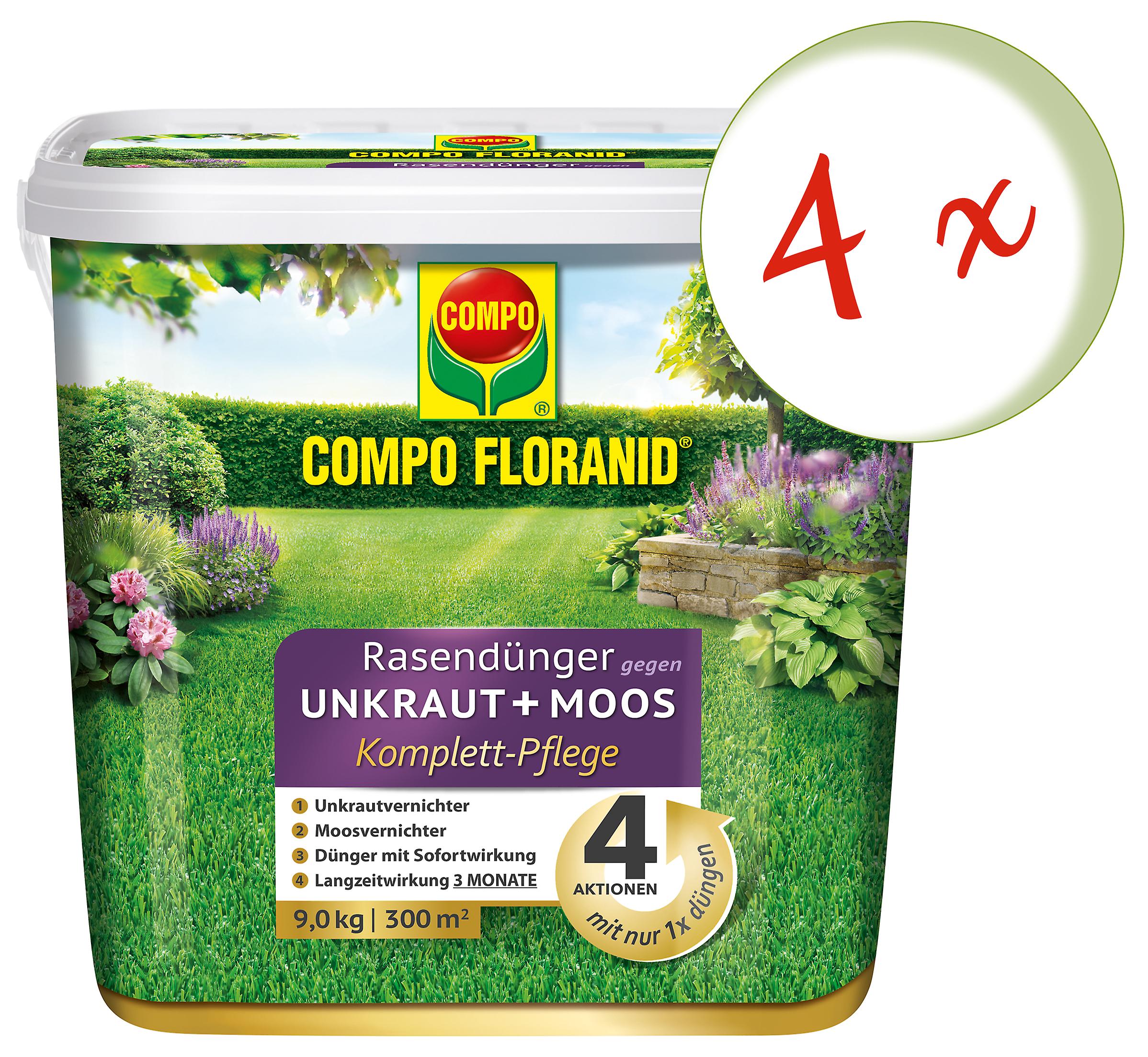 4 x COMPO Floranid?? lawn killer against weeds + moss complete care， 9 kg