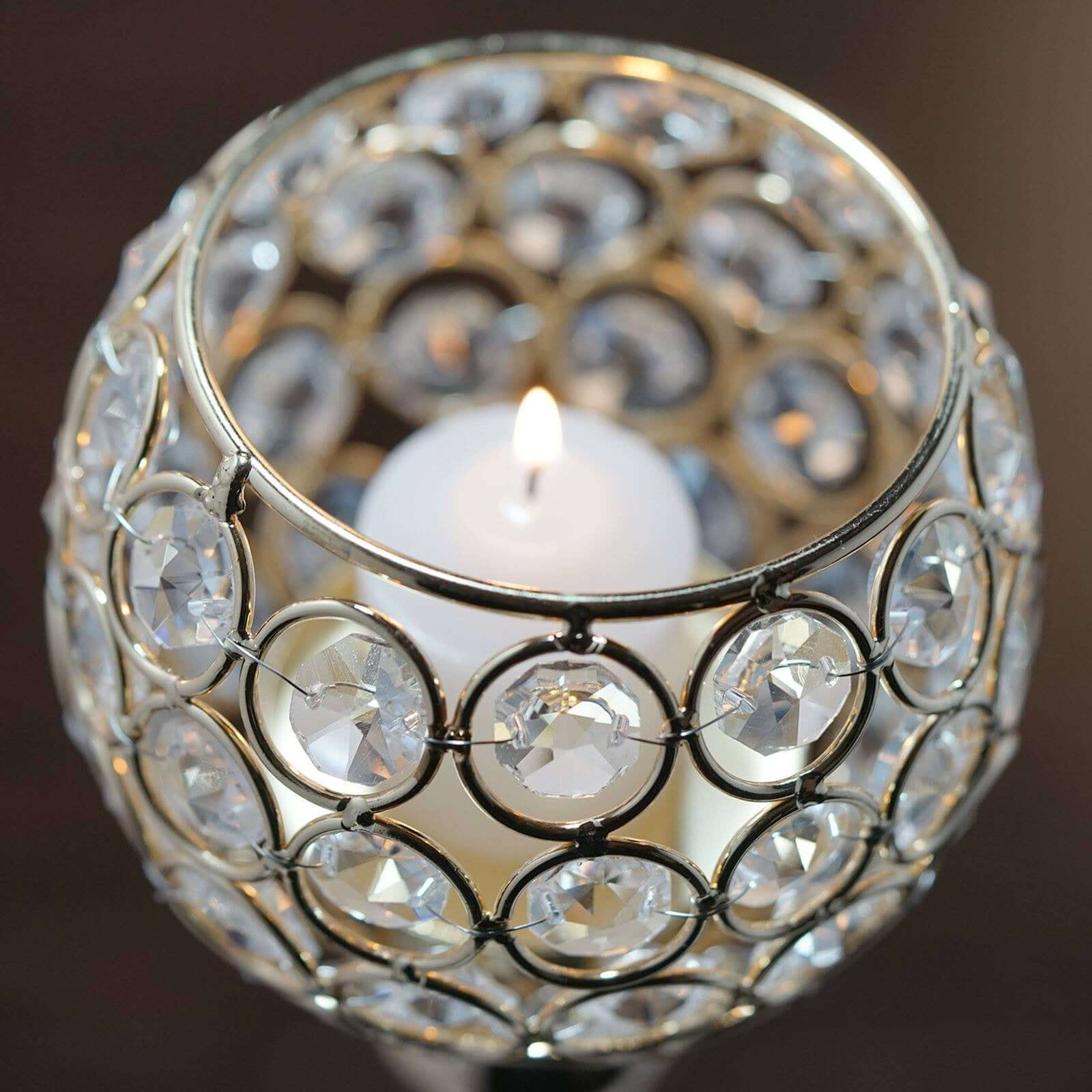 Gold Crystal Votive Pillar Candle Holder, Metal Tealight Round Candle Stand 16