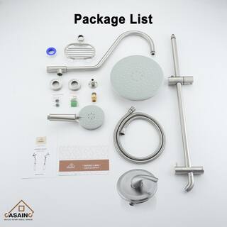 CASAINC 3-Spray Patterns 2.5GPM Round 10 in. Wall Bar Shower Kit with Hand Shower and Slide Bar in Brushed Nickel CS19S101BN