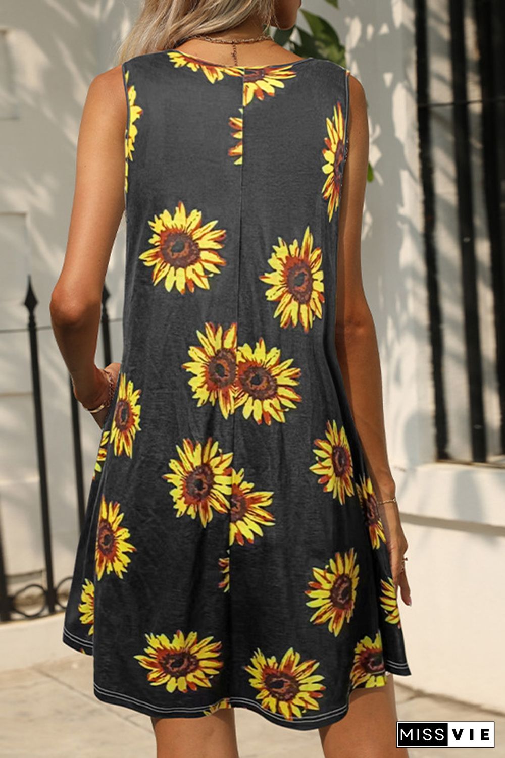 Tie Dye Floral Printed Sleeveless Tank Dress