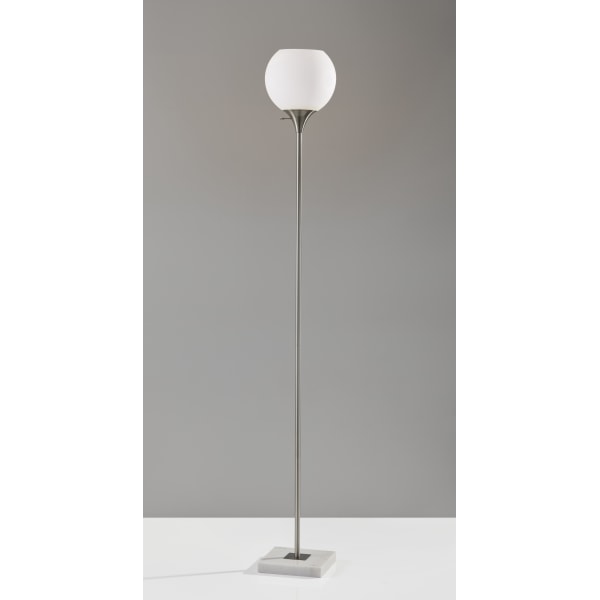 Fiona Torchiere Floor Lamp in a Brushed Steel Finish and White Marble Base