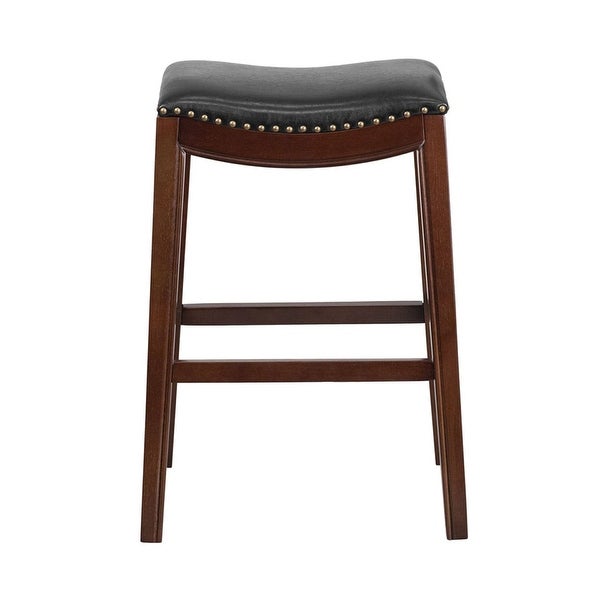 Offex 30'' High Transitional Backless Cappuccino Wood Barstool with Black LeatherSoft Saddle Seat - Not Available