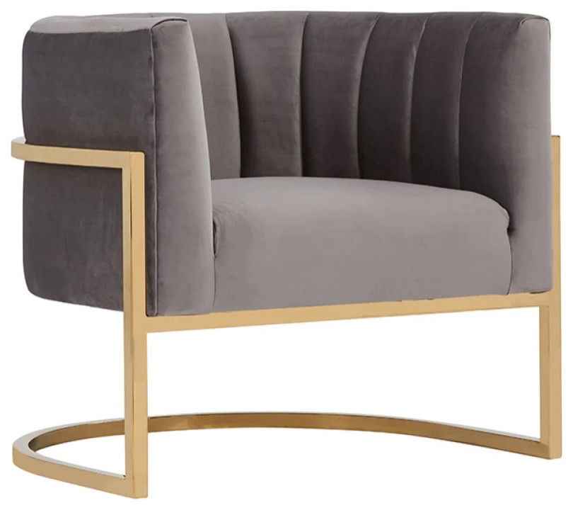 Gia Modern Gray Velvet  ampGold Accent Chair   Contemporary   Armchairs And Accent Chairs   by V.S.D Furniture  Houzz