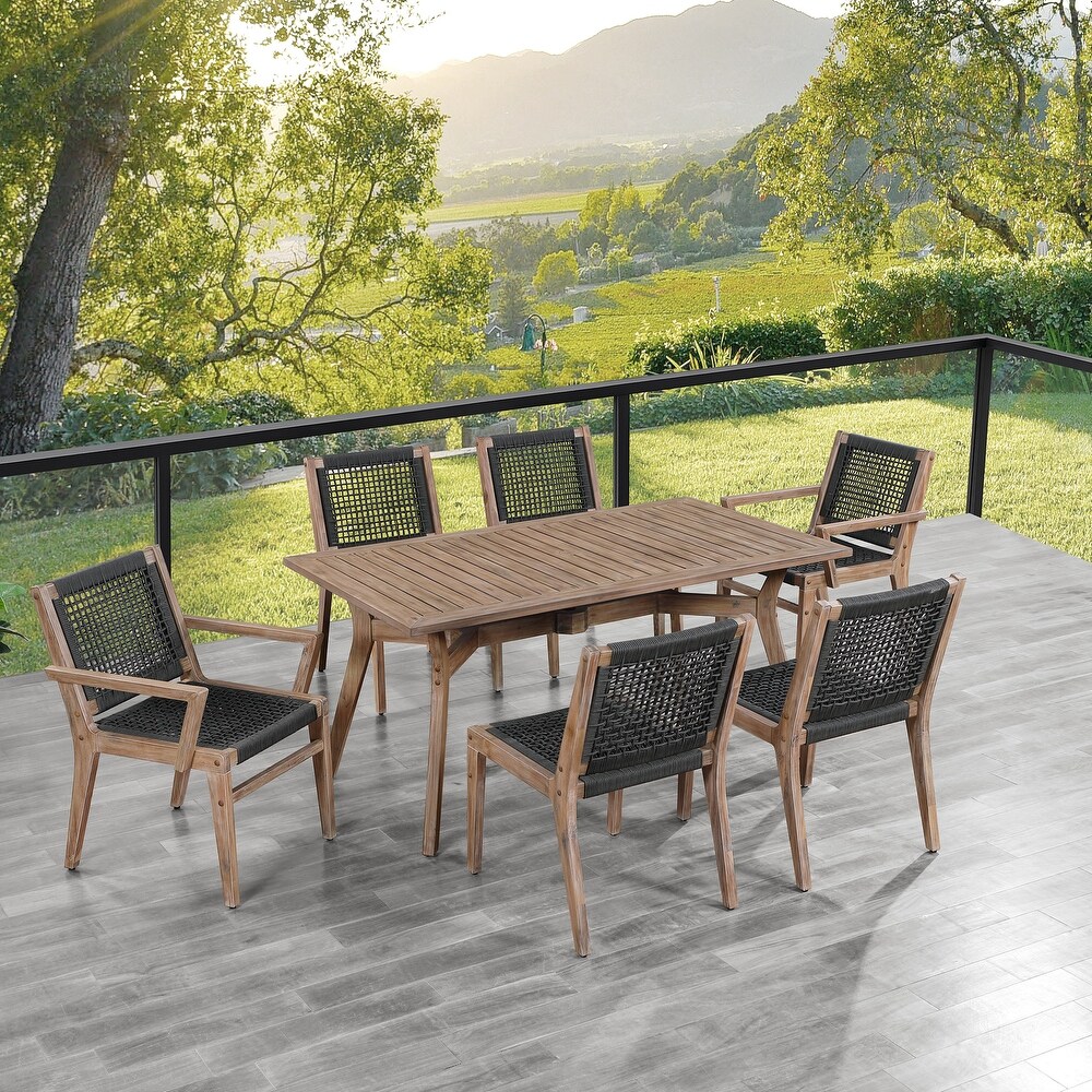 Ove Decors Quinn Patio 7 Piece Dining Set in Wood Look Brown Finish