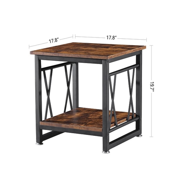 Ledel Industrial Wood Side Table End Table with Storage Shelf