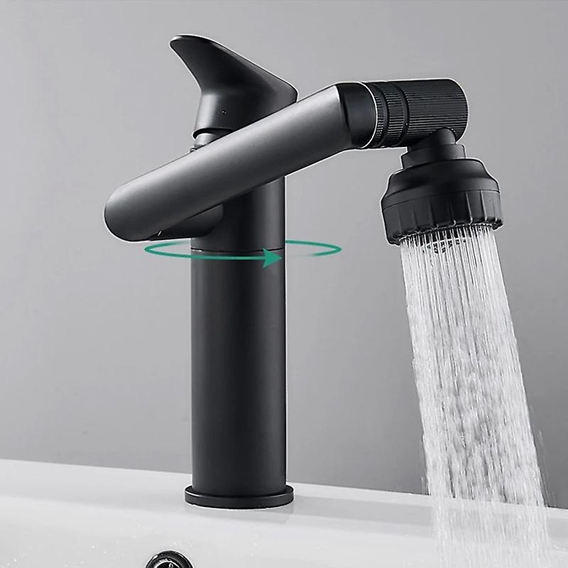 360 Degree Rotating Bathroom Mixer Tap Matte Black Basin Faucet With 2 Spraying Mode