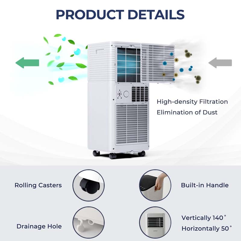 10000 BTU 3-in-1 Portable Air Conditioner Air Cooler Fan Dehumidifier with 4 Modes & 2 Speeds, Remote Control