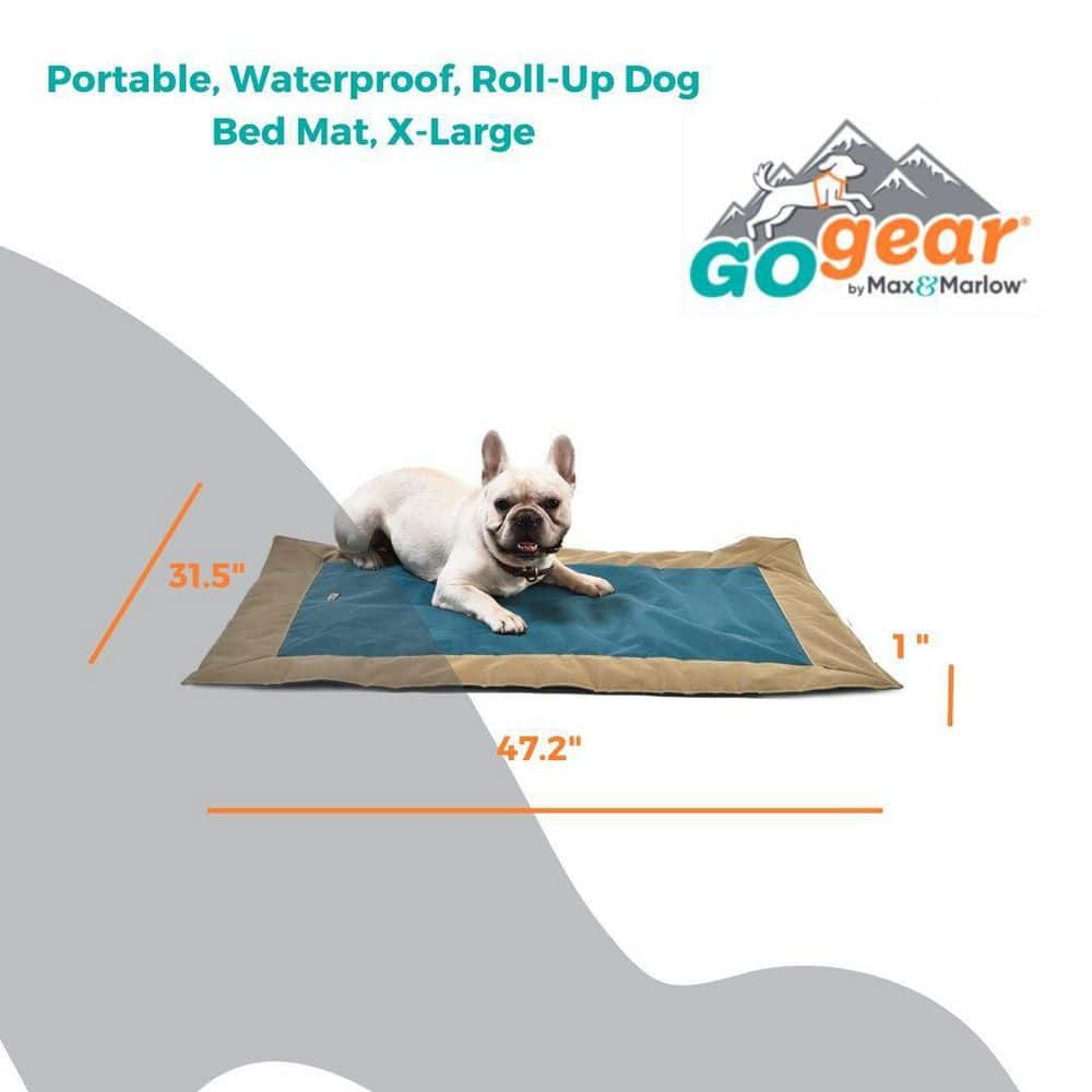 MAX & MARLOW Portable, Water-Resistant Roll-Up Dog Bed Mat, Extra-Large, Tan/Teal 00344