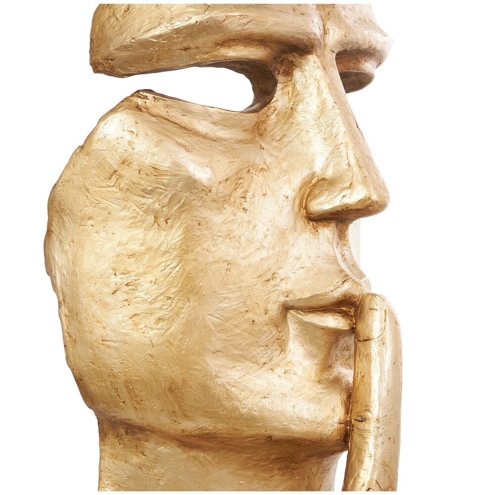 Gold Polystone Large Cutout Quiet Gesture Face Abstract Sculpture with Black Base