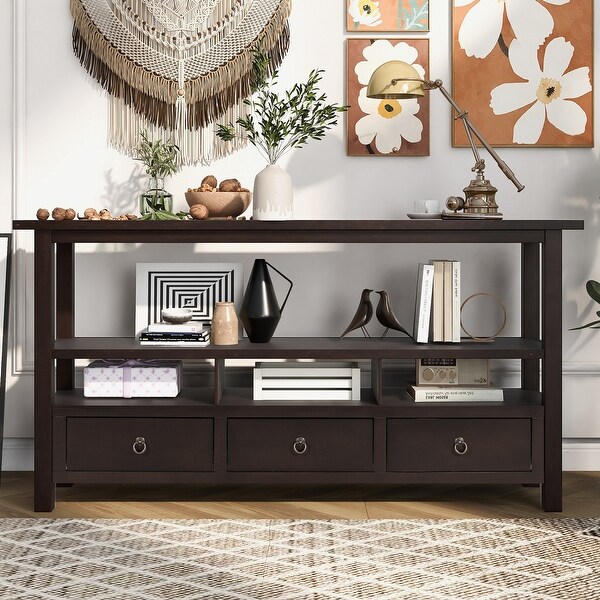 Rustic Solid Console Table Double-Storey Tabletop