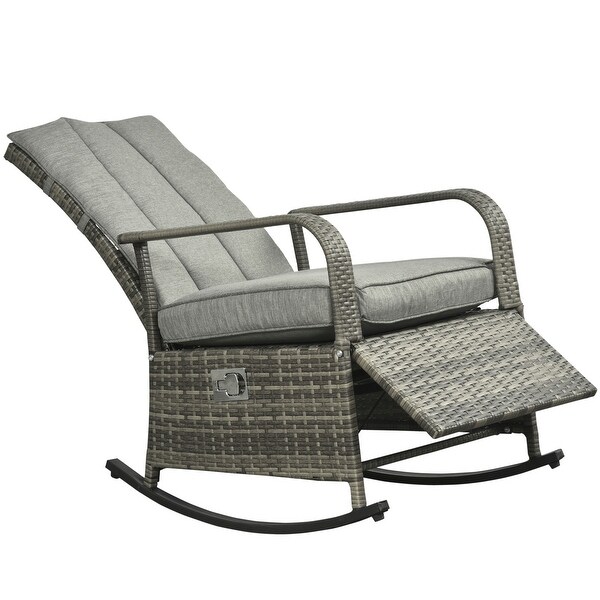 Outsunny Outdoor Wicker Rattan Recliner Rocking Cushioned Chair with Footrest and 135 Degrees of Comfort