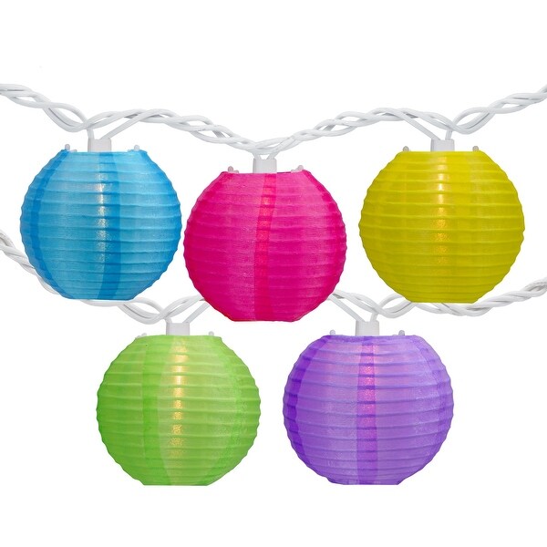 10ct MultiColor Summer Paper Lantern Patio Lights 8.5ft White Wire