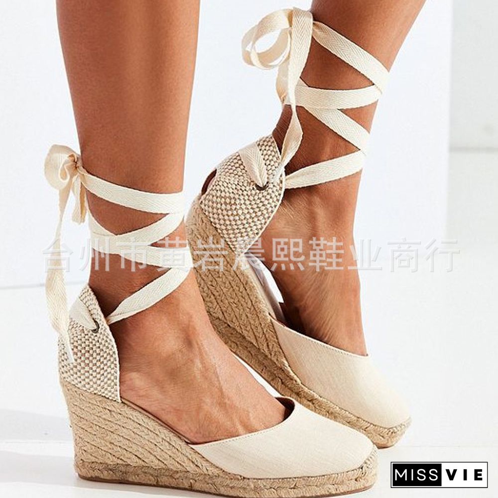 Women's Espadrille Ankle Strap Sandals Comfortable Slippers Ladies Womens Casual Shoes Breathable Flax Hemp Canvas Pumps