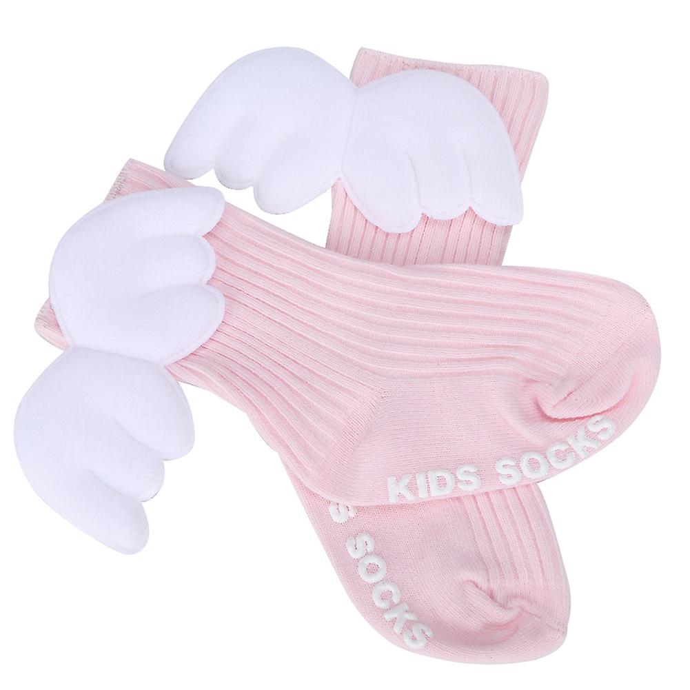 1 Pair Baby Girls Angel Wings Decor Ruffles Knee High Soft Leg Warmer Socks (pink S)