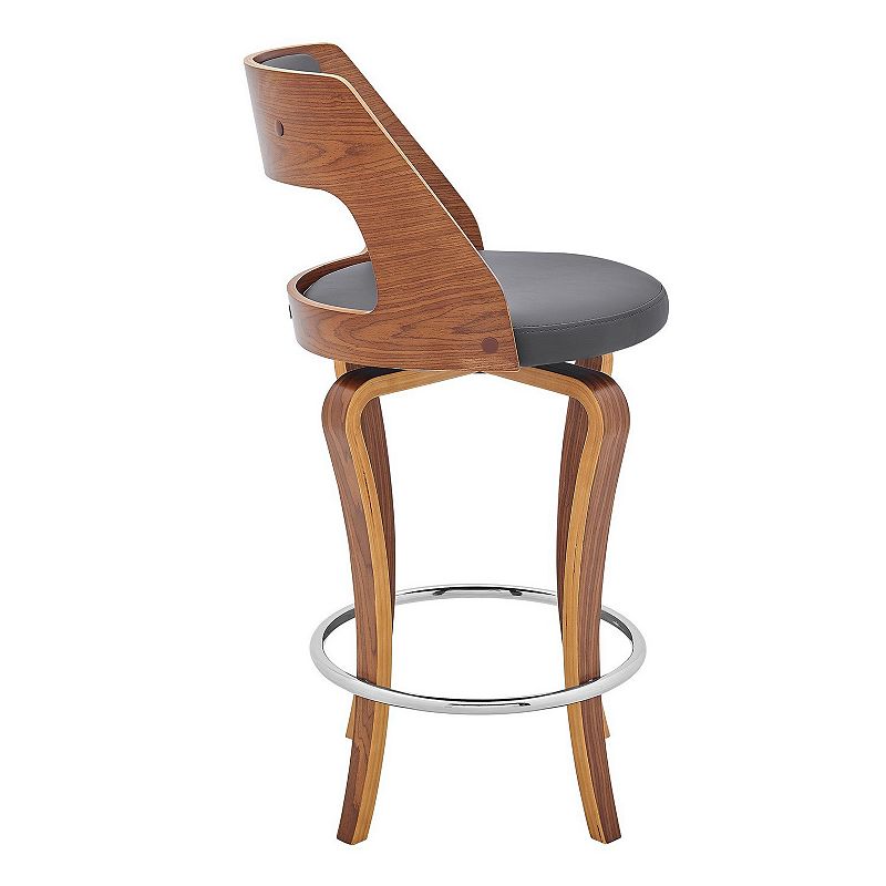 Grady 26 Swivel Gray Faux Leather and Walnut Wood Bar Stool