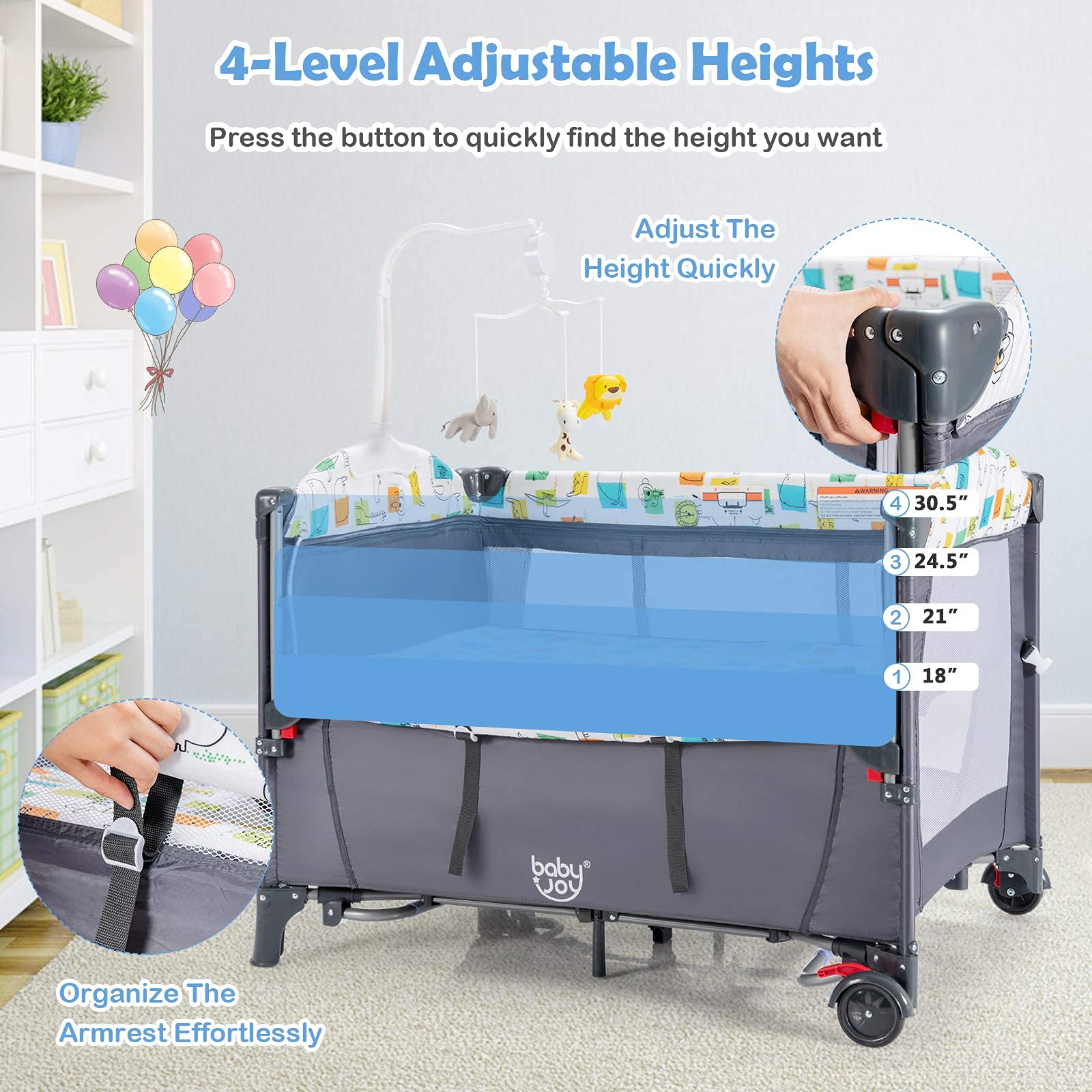 BABY JOY 5-in-1 Pack and Play, Baby Bedside Sleeper with Bassinet