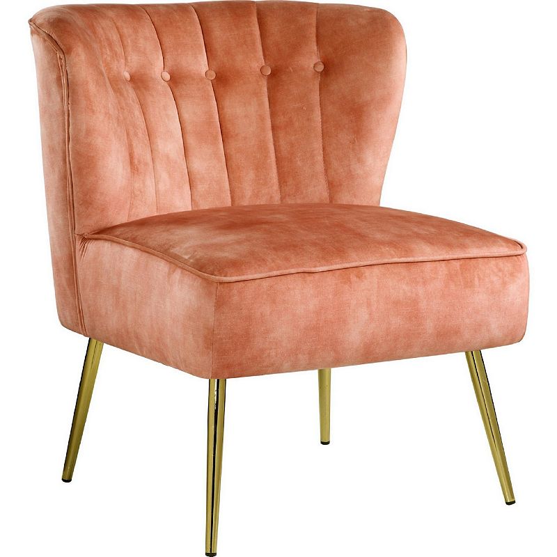 Accent Chair with Curved Tufted Back， Orange and Gold