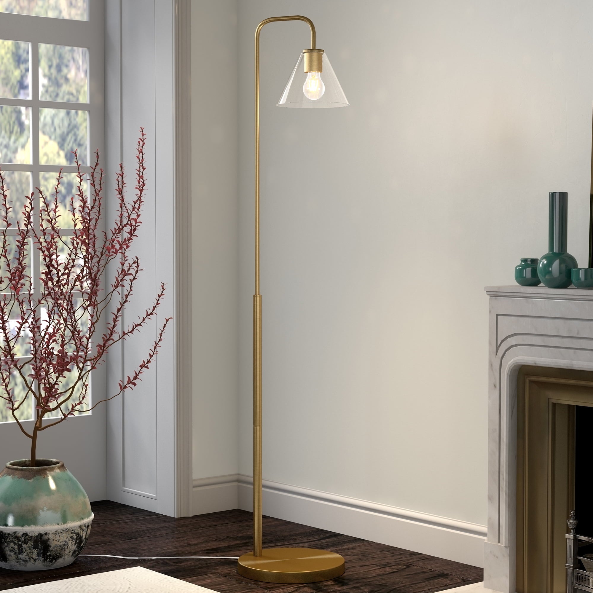 Evelyn&Zoe Modern 62 in 1-Light Adjustable Height Floor Lamp, Gold