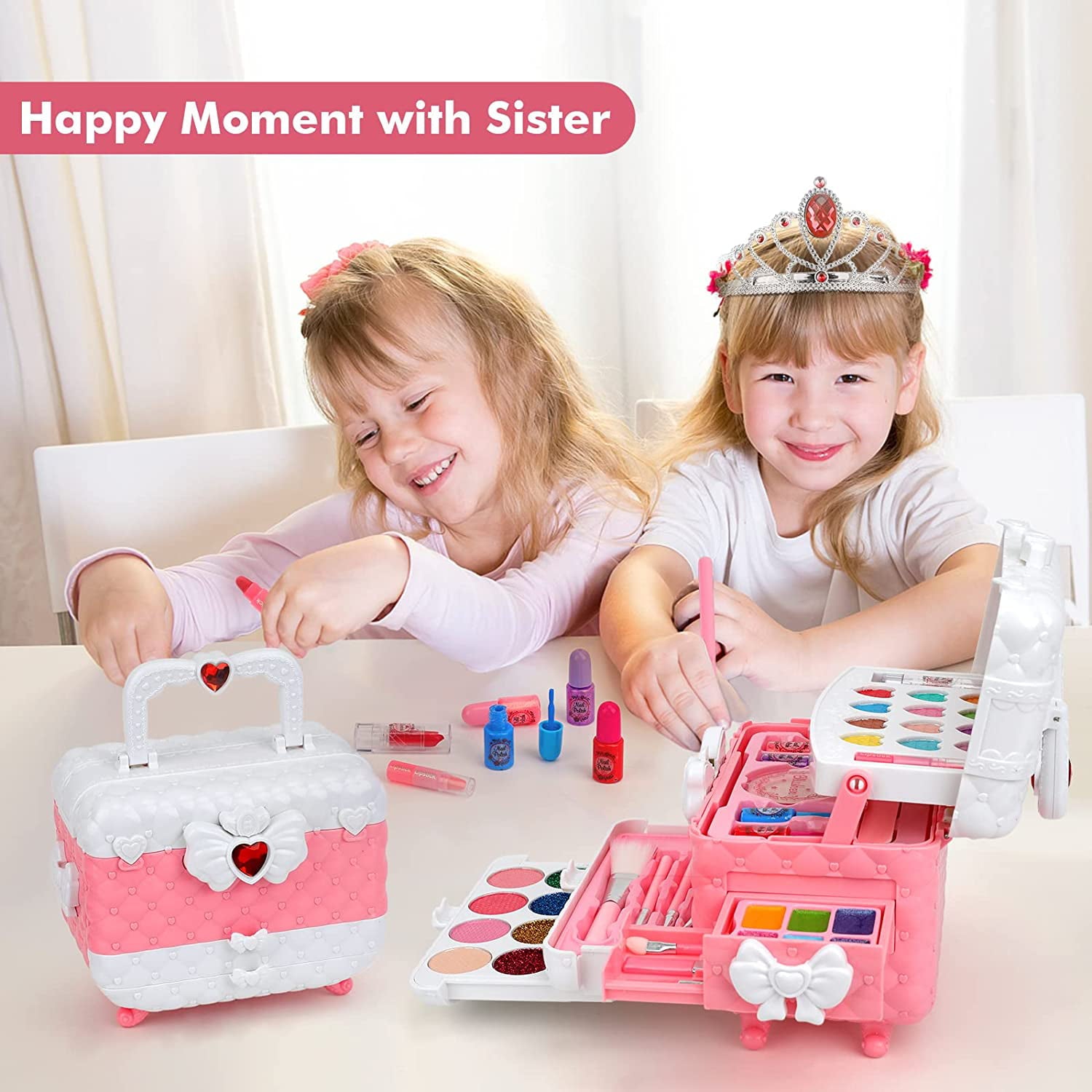 Kids Makeup Set for Girl Toys， 60PCS in 1 Real Washable Makeup Princess Gift Toys for Girls Play Make Up Toys Makeup Vanities for Girls Age 4 5 6 7 8 9 Birthday