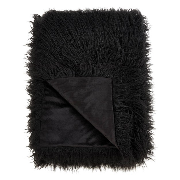 Faux Mongolian Fur Throw Blanket Black Saro Lifestyle