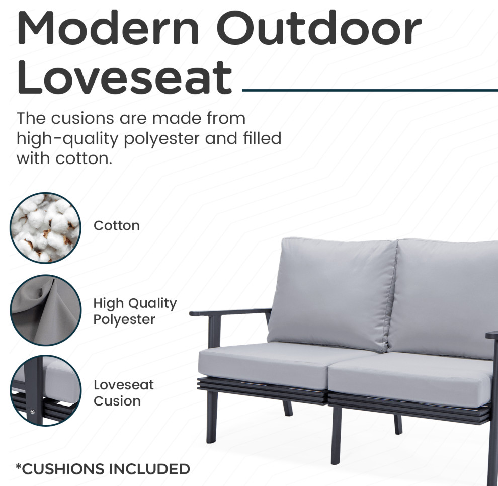 Leisuremod Walbrooke Patio Loveseat With Black Aluminum Frame   Transitional   Outdoor Loveseats   by LeisureMod  Houzz