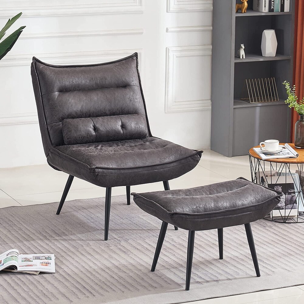 Mcombo Modern Chair with Ottoman  Bronzing Fabric Upholstered Leisure Chairs with Metal Legs