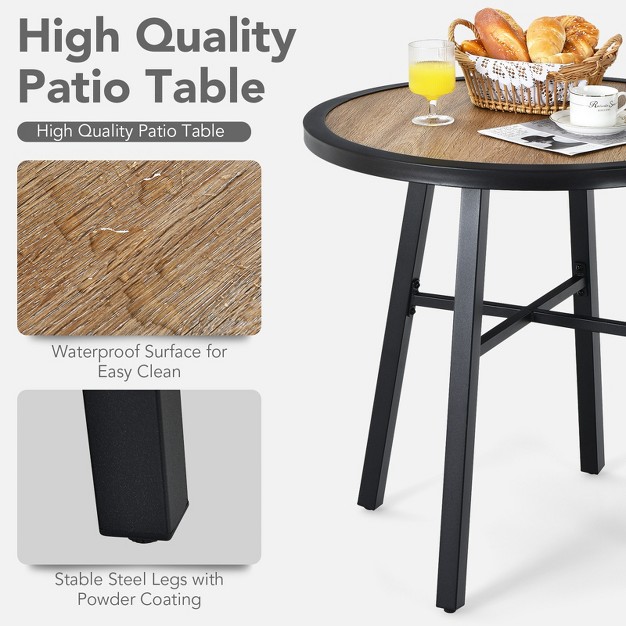 Patio Round Bistro Metal Table Patio Coffee Table With Heavy duty Steel Frame Wood like Top Outdoor Garden Deck Backyard