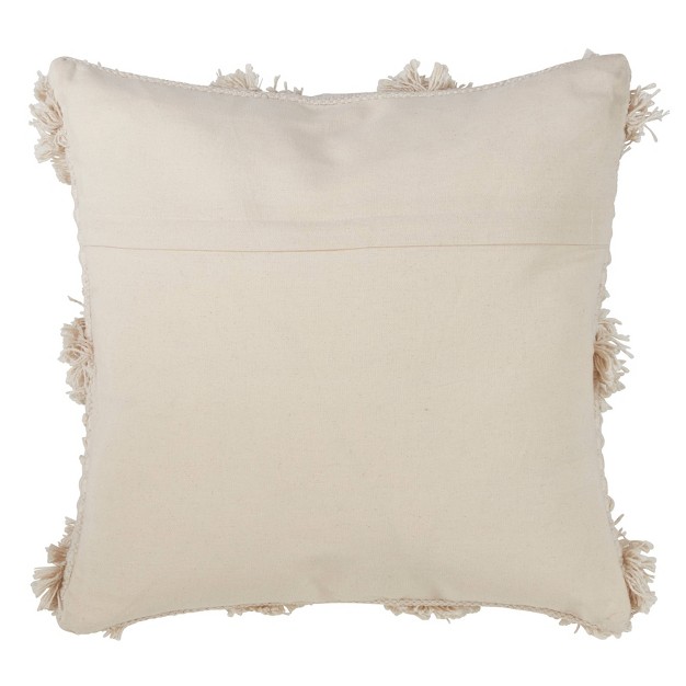 Moroccan Down Filled Pom pom Square Throw Pillow Ivory Saro Lifestyle