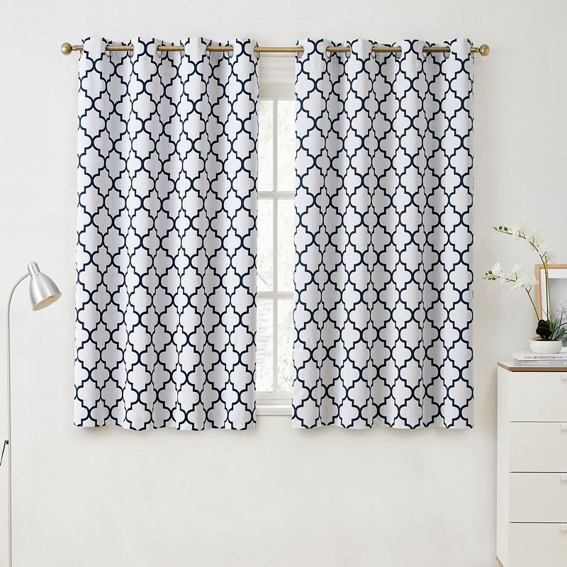 THD Royal Lattice Decorative Blackout Thermal Privacy Room Darkening Grommet Window Drapes Curtain Panels Bedroom - Set of 2