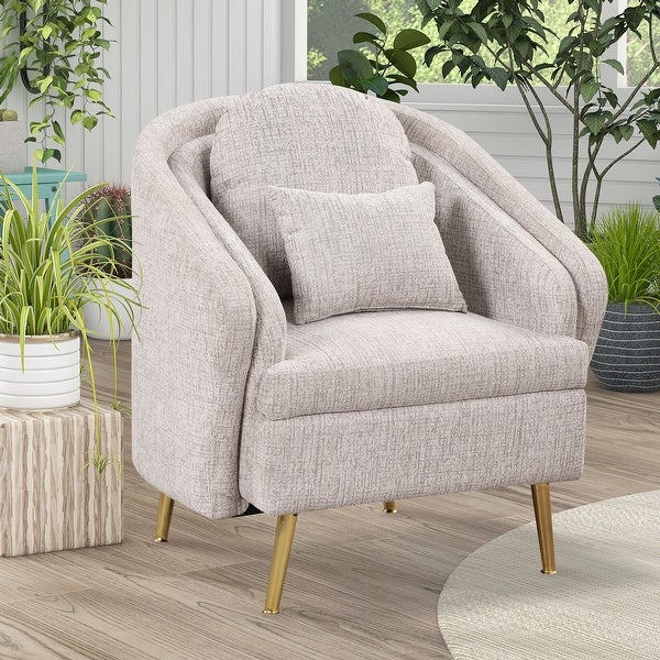 Modern Living Room Accent Chair Velvet Arm Chair Upholstered Barrel Chair Metal Leg Club Chair with Lumbar Pillow， for Bedroom