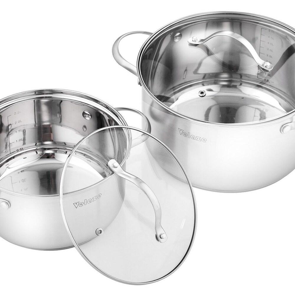 Velaze Miki Stainless Steel Induction Safe Cookware Set Wint Glass Lip