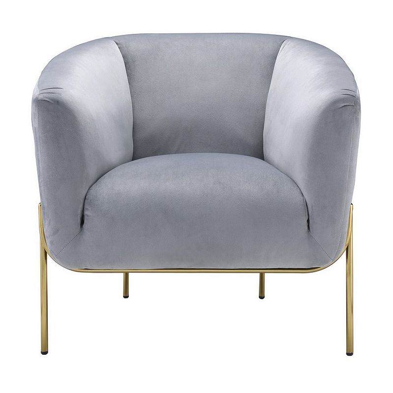 Velvet Upholstered Accent Chair with Spindle Legs， Gray