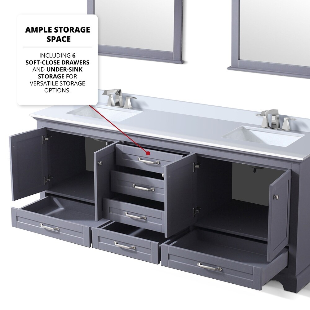 Dukes 80 in. W x 22 in. D Dark Grey Double Bath Vanity  White Quartz Top  Faucet Set  and 30 in. Mirrors