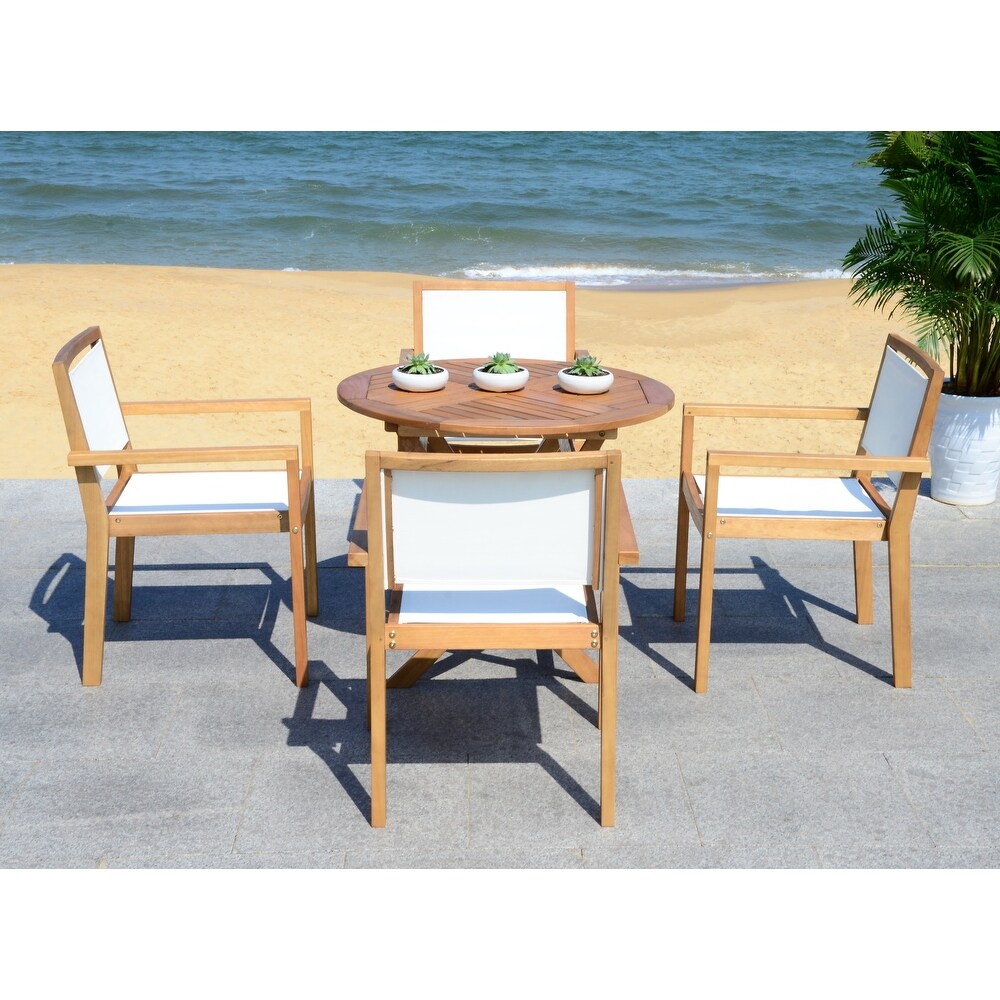 SAFAVIEH Outdoor Living Chante 35.4 Inch Dia Round Table 5 Piece Dining Set