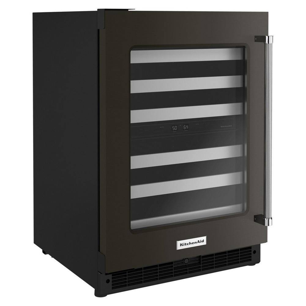 KitchenAid 24 in. Dual Zone 46-Bottle Built-In Undercounter Wine Cooler in Black Stainless KUWL314KBS