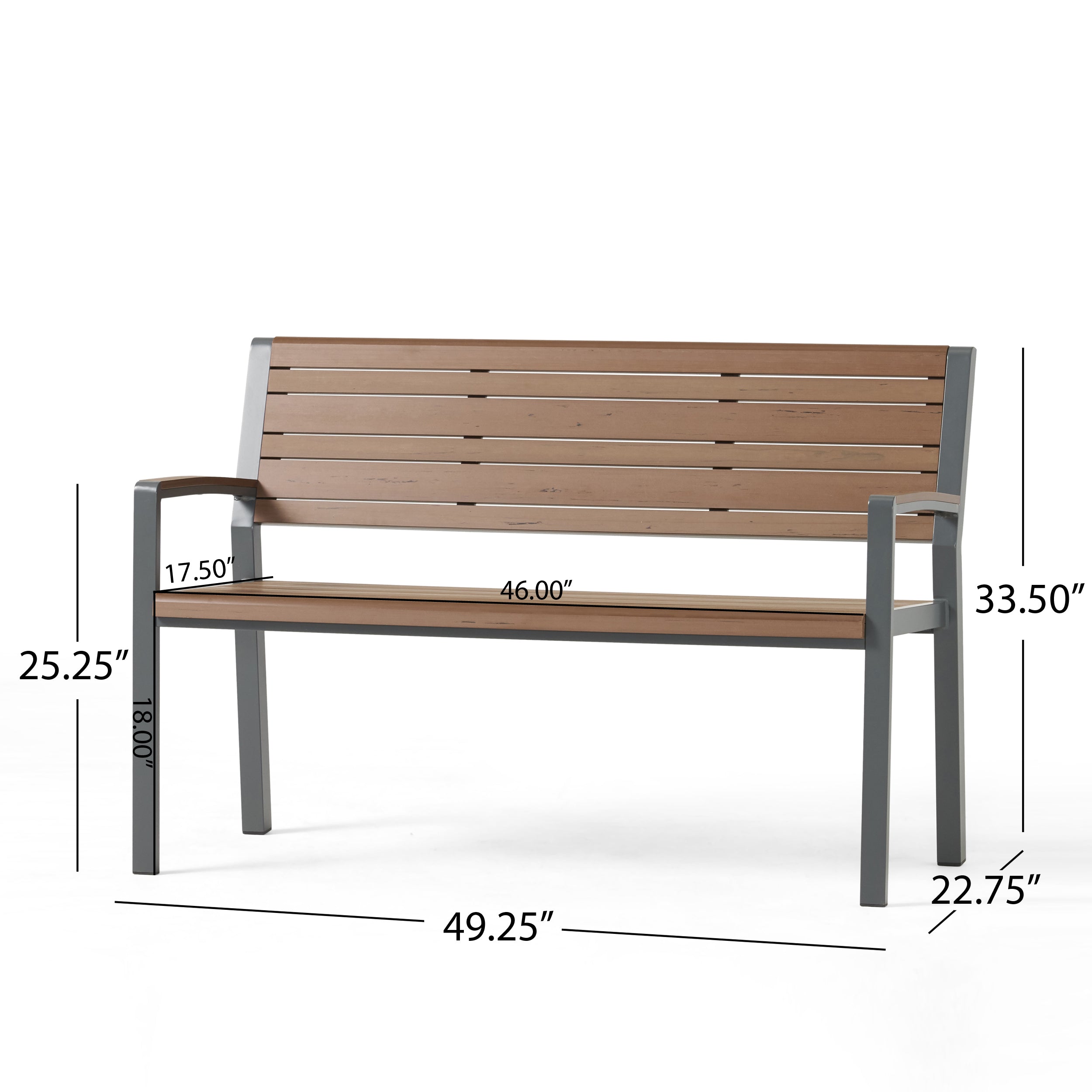 Noble House Geary Aluminum Outdoor Bench, Gray and Brown