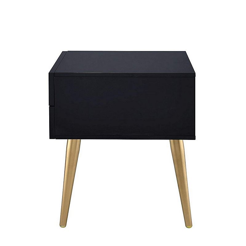 Denvor Square End Table with Drawers， Black and Gold