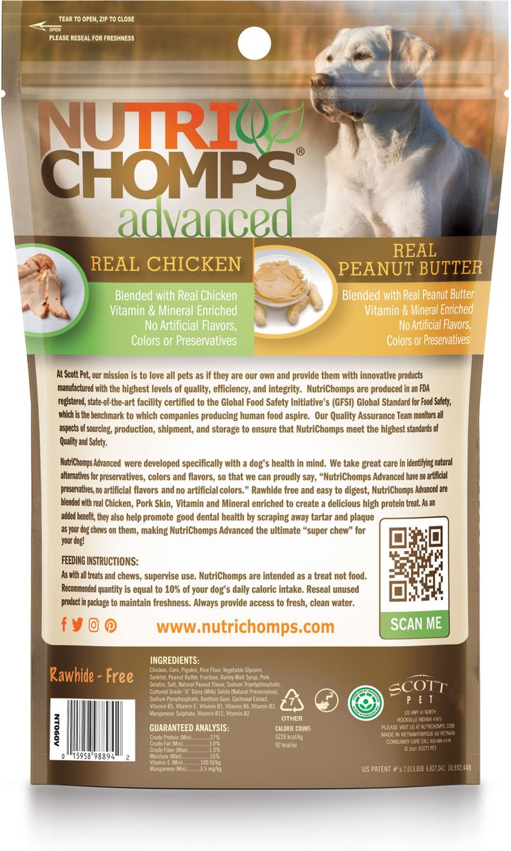 Nutri Chomps Advanced Twists Peanut Butter Flavor Dog Treats， 4 count