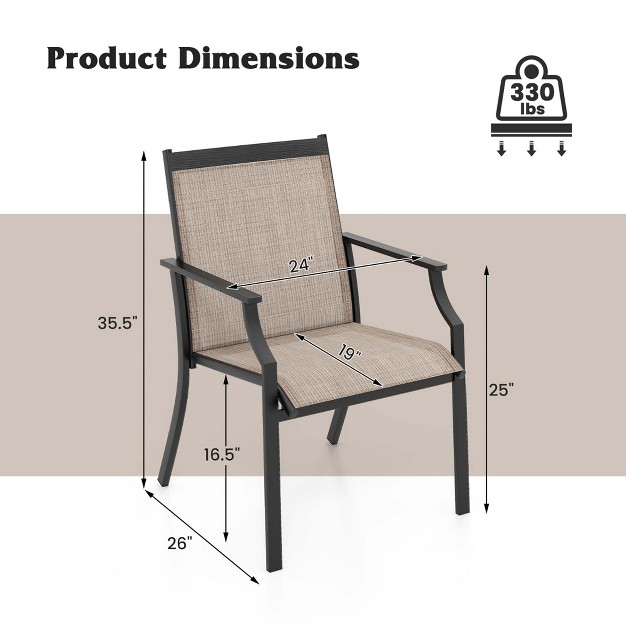 Costway 2 Piece Patio Dining Chairs Large Outdoor Chairs With Breathable Seat amp Metal Frame Blue coffee grey red