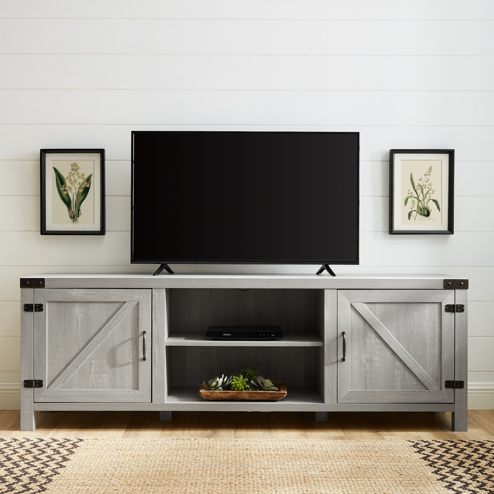 70 quotFarmhouse TV Stand with Barn Doors   Farmhouse   Entertainment Centers And Tv Stands   by Walker Edison  Houzz