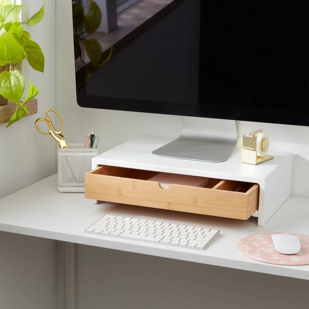 White Monitor Stand With Drawer