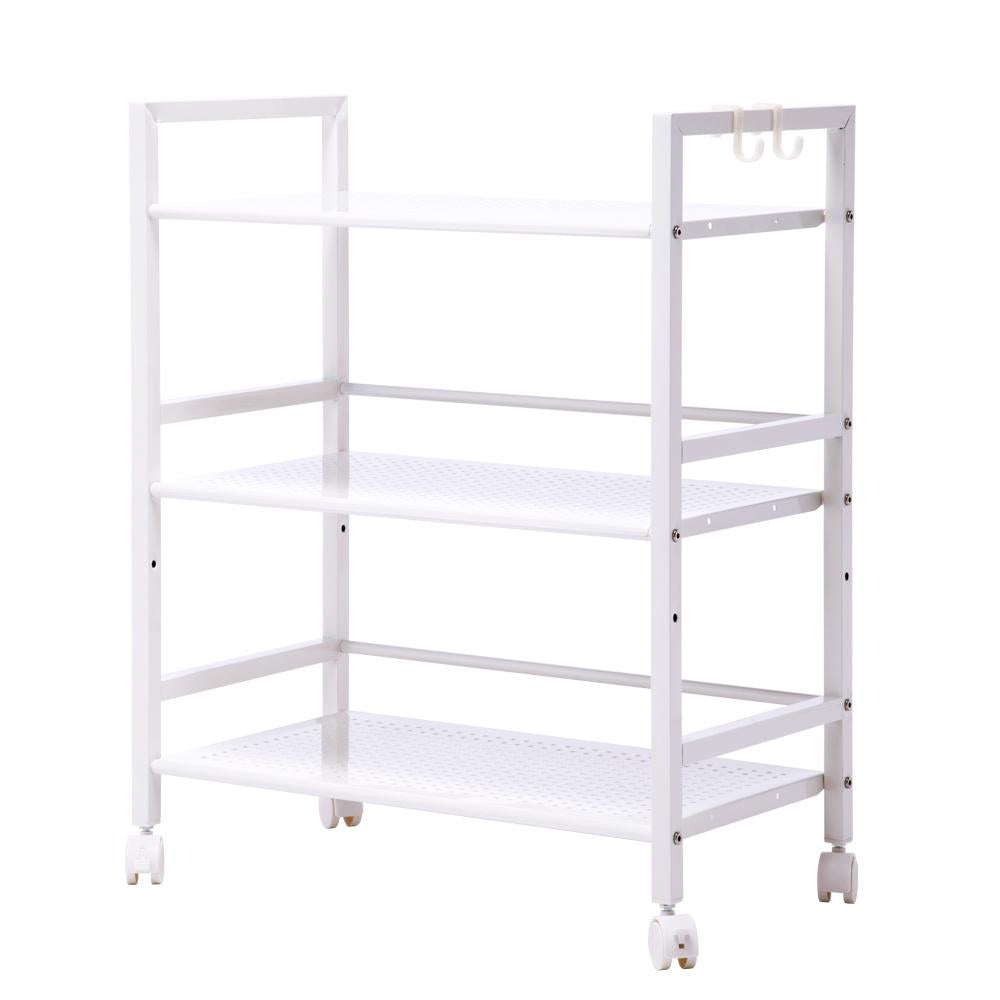 3 Tiers Rolling Cart， Kitchen Island for Home， Portable Storage Cart with Wheels， Movable Widen Rolling Storage Cart - White