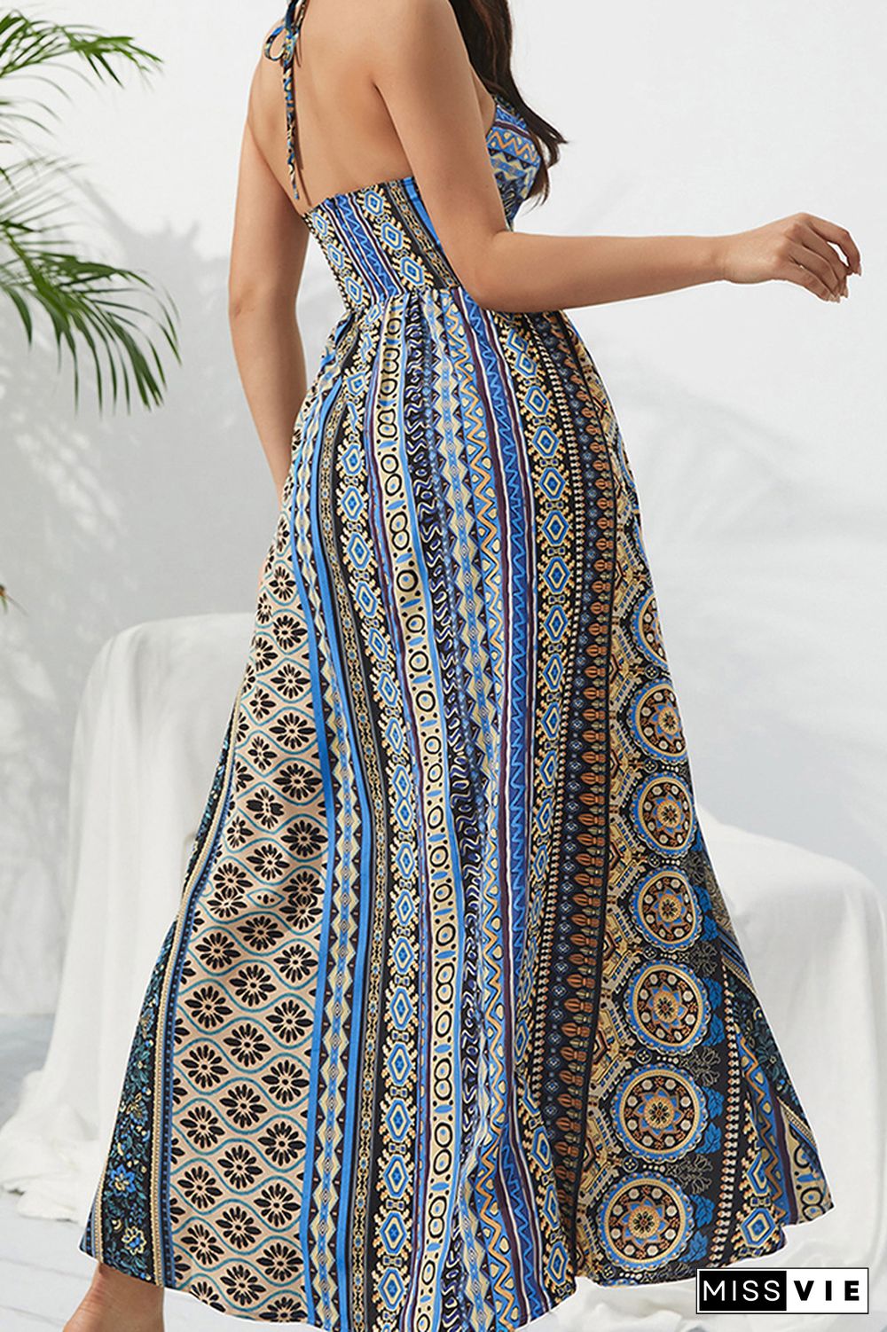 Sleeveless Halter Printing Maxi Dress