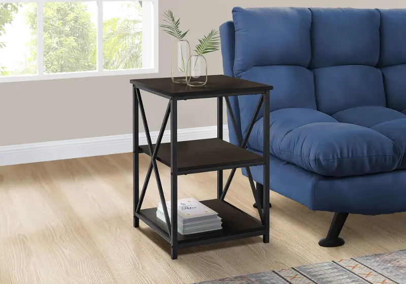 Espresso and Black End Table - X Frame