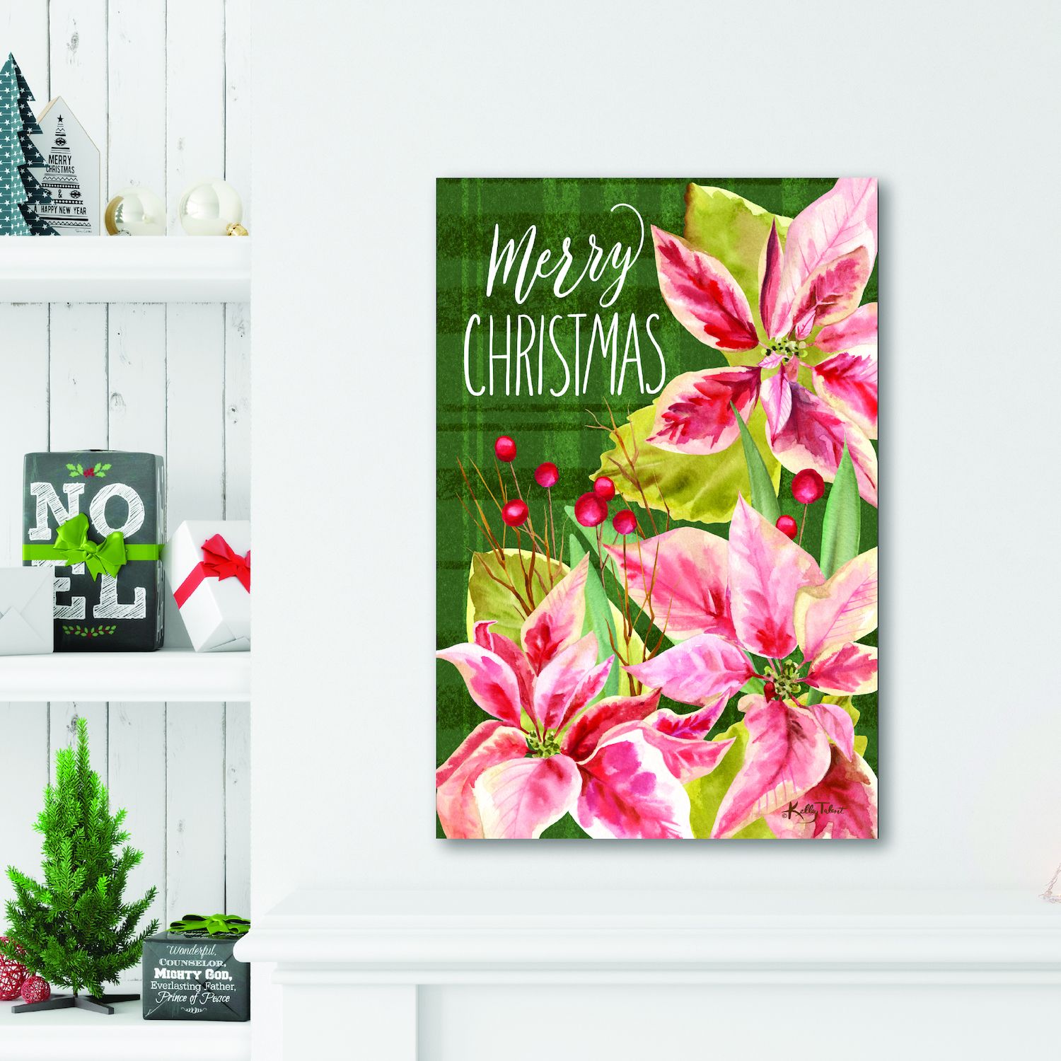 COURTSIDE MARKET Merry Christmas Poinsettias Canvas Wall Art